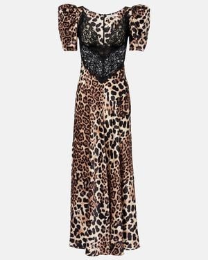 Rodarte Leopard-Print Silk Satin Maxi Dress - White
