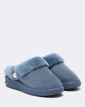 Jimmy Choo Diamond Shearling-Lined Suede Platform Mules - Blue