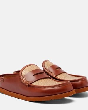 Birkenstock Naples Leather-Trimmed Woven Mules - Brown