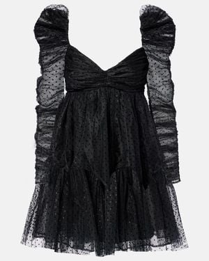 Zimmermann Point D'Esprit Ruched Tulle Minidress - Black