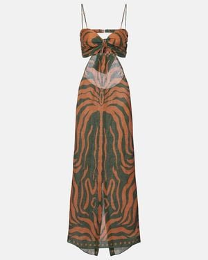 Johanna Ortiz Printed Cutout Linen Maxi Dress - Metallic