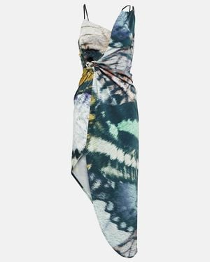 JACQUES WEI Vestido Midi Asimetrico Estampado - Azul