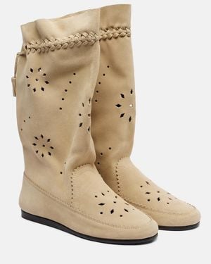 Isabel Marant Welky Laser-Cut Suede Mid-Calf Boots - Natural
