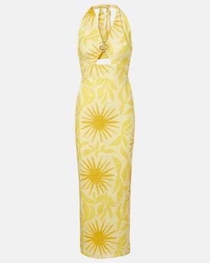 Cala De La Cruz Orly Printed Cutout Linen Midi Dress - Metallic