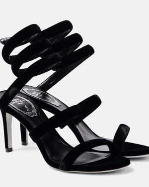 Rene Caovilla Cleo 80 Velvet Sandals - Black