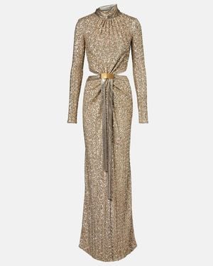 Rabanne Sequined Gathered Gown - Natural