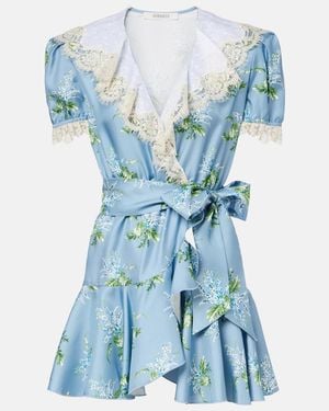 Rodarte Minikleid Aus Seiden-Twill Mit Floraler Spitze - Blau