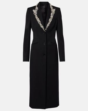 McQueen Abrigo De Lana Grain De Poudre Adornado - Negro