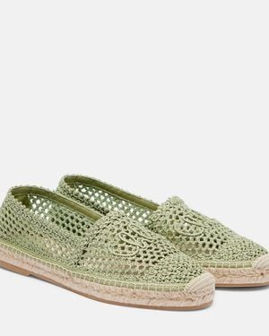 Chloé Isla Leather-Trimmed Crochet Espadrilles - Green