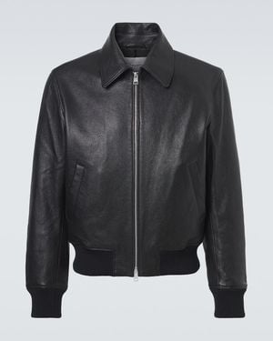 Ami Paris Leather Blouson Jacket - Black