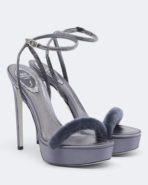 Rene Caovilla Embellished Satin Platform Sandals - Blue