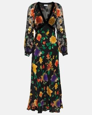 RIXO London Ayla Floral-Print Silk Midi Dress - Black