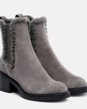 Tod's 60 Shearling-Trimmed Suede Ankle Boots - Black