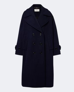 Chloé Double Breasted Wool-Blend Coat - Blue