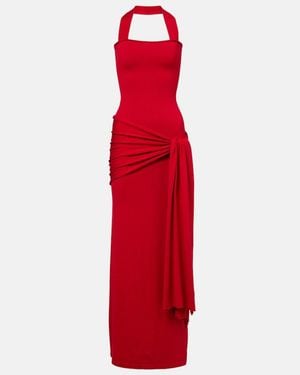 AYA MUSE Knitted Silk And Cotton Maxi Dress - Red