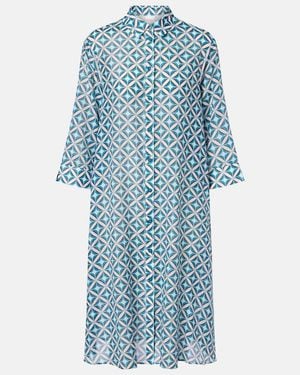 Max Mara Steppa Printed Cotton And Silk Midi Dress - Blue
