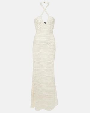 Tom Ford Halterneck Crochet Maxi Dress - White