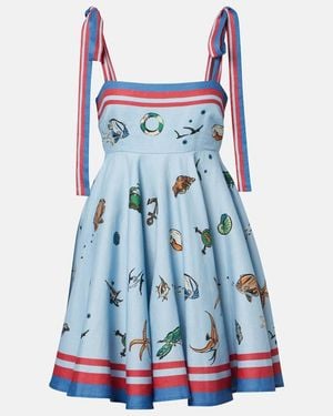 ALÉMAIS Printed Linen Minidress - Blue