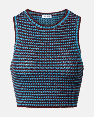 Alaïa Crochet Cotton Crop Top - Blue