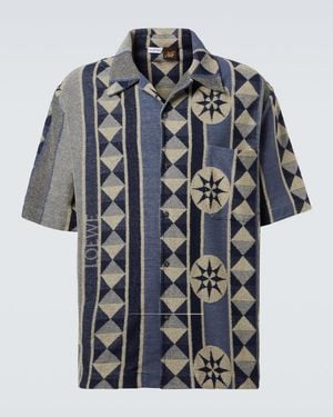 Loewe Cotton Terry Compass-Print Camp Shirt - Blue