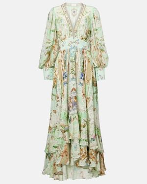CAMILLA Crystal-Embellished Silk Maxi Dress - Green