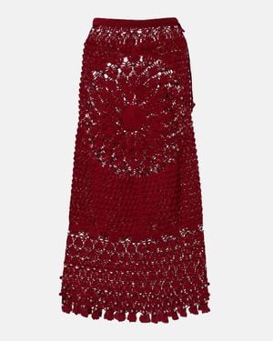 Rabanne Embellished Crochet Cotton Midi Skirt - Red