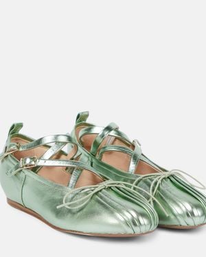 Simone Rocha Metallic Leather Ballet Flats - Green