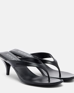 Gucci Vittoria Leather Thong Sandals - Black