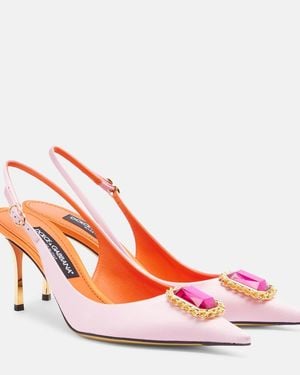 Dolce & Gabbana Embellished Satin Slingback Court Shoes - Pink
