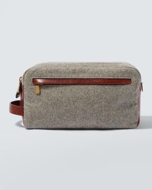 Brunello Cucinelli Leather-Trimmed Toiletry Bag - Grey