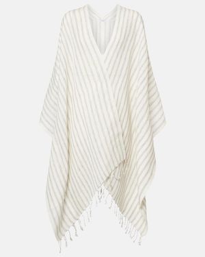 Brunello Cucinelli Striped Linen Poncho - White