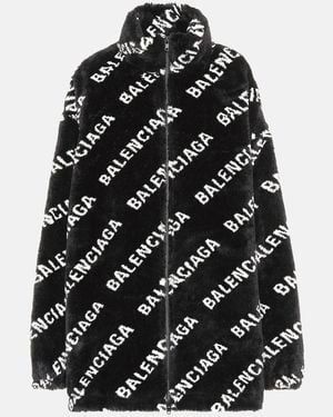 Balenciaga Faux Fur Logo Coat - Black