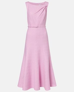 Roland Mouret Asymmetric Belted Boucle Midi Dress - Pink