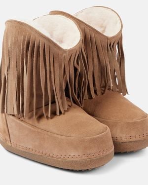 Inuikii Cowboy Fringes Leather Snow Boots - Brown
