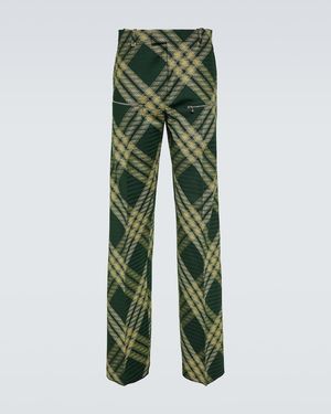 Burberry Checked Wool Twill Straight Trousers - Green