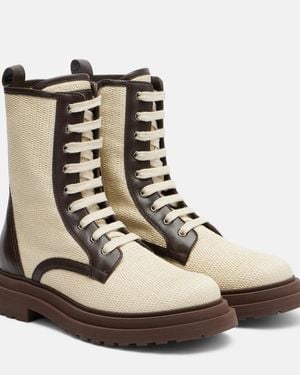 Brunello Cucinelli Leather-Trimmed Lace-Up Boots - Natural