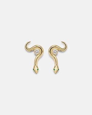 Ileana Makri Serpent Nest 18Kt Earrings With Diamonds And Emeralds - Metallic