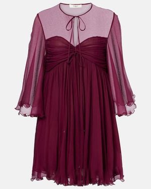 Chloé Sheer Ruched Silk Minidress - Red