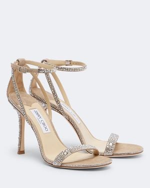 Jimmy Choo Moza Crystal-Embellished Suede Sandals - Natural