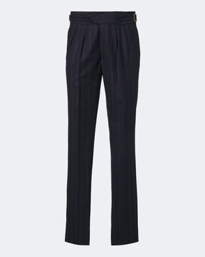 Rubinacci Striped Virgin Wool Straight Pants - Blue