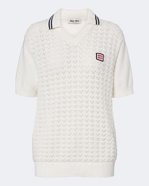 Miu Miu Open-Knit Cotton Polo Shirt - White