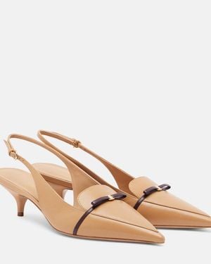 Ferragamo Bow-Detail Leather Slingback Court Shoes - Natural