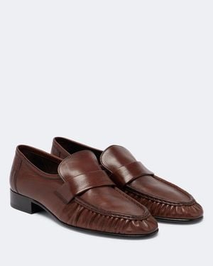 The Row Soft Ruched Leather Loafers - Brown