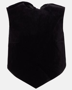 Patou Bow-Detail Cotton-Blend Velvet Crop Top - Black