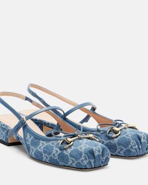 Gucci Horsebit Gg Denim Slingback Court Shoes - Blue