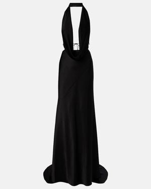 Alex Perry Halterneck Open-Back Satin Crepe Gown - Black