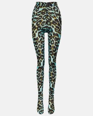 Alex Perry Cadie Leopard-Print Tights - Green