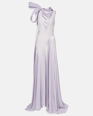 McQueen Bow-Detail Satin-Paneled Silk Georgette Gown - Purple