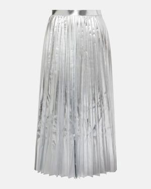 Junya Watanabe Pleated Metallic-Effect Midi Skirt - Gray