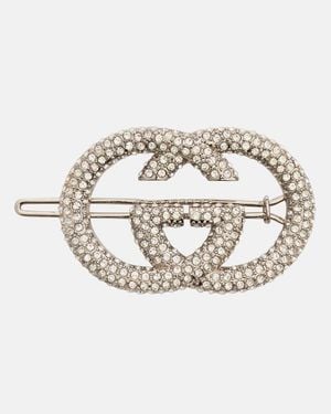Gucci Fermacapelli Gg Con Cristalli - Metallizzato